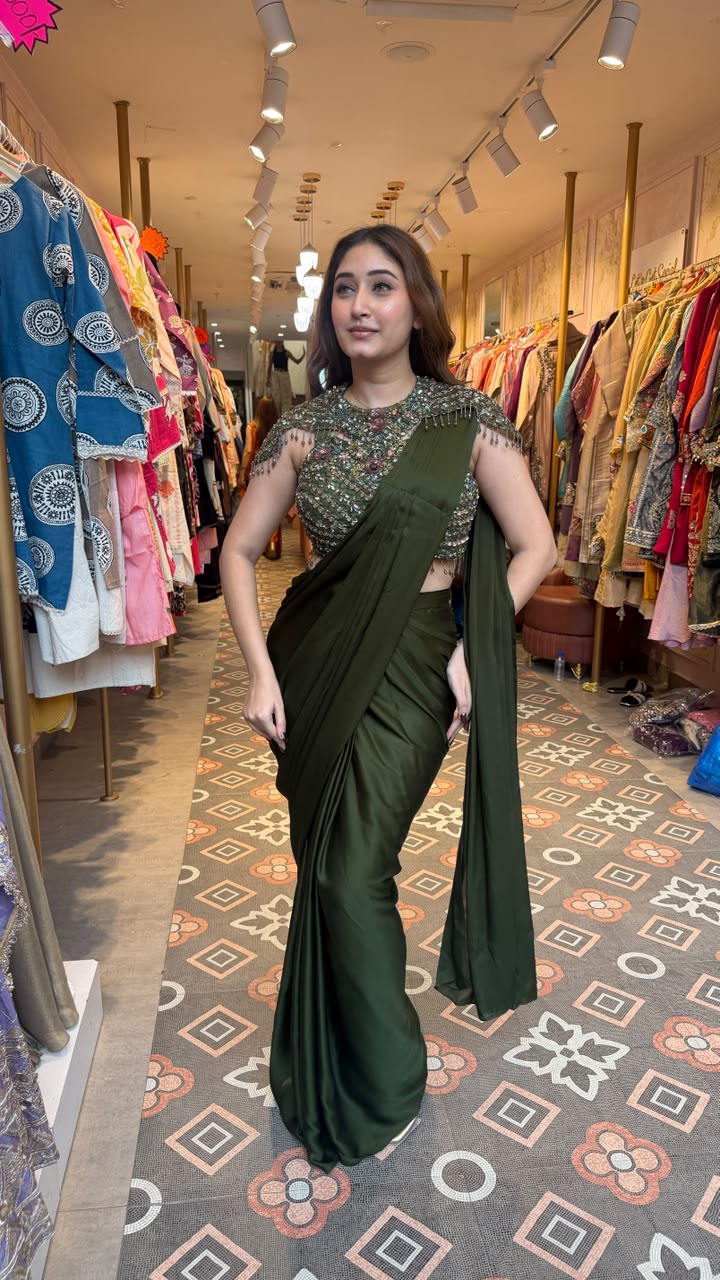 Royal dark green luxury saree
