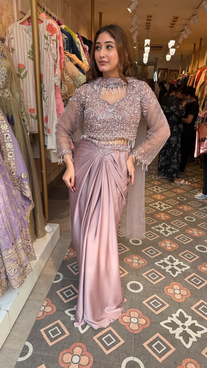 Indo-Western drape saree with Embellished Blouse