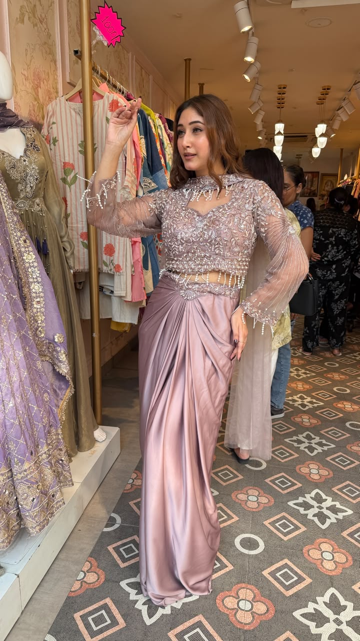 Indo-Western drape saree with Embellished Blouse