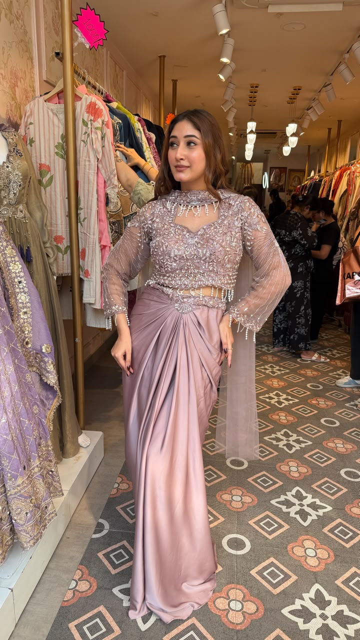 Indo-Western drape saree with Embellished Blouse