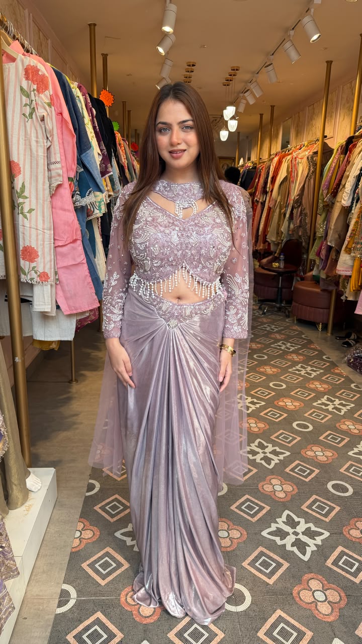 Designer Pre-Draped Saree Set