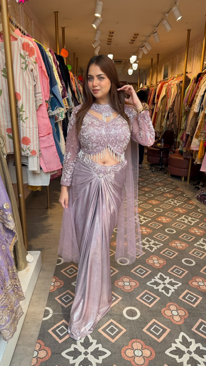 Designer Pre-Draped Saree Set