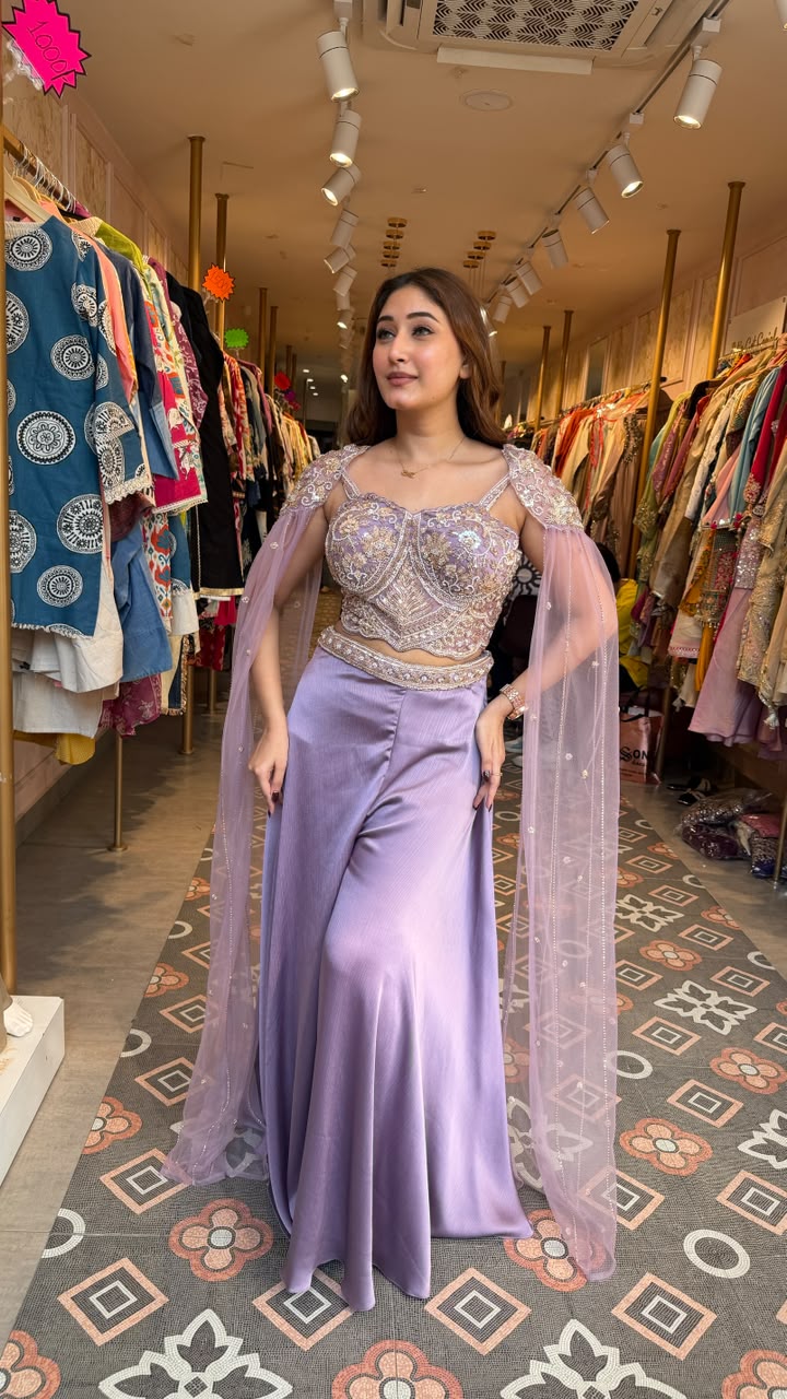 Designer Crop Top with Palazzo Pants & Dupatta