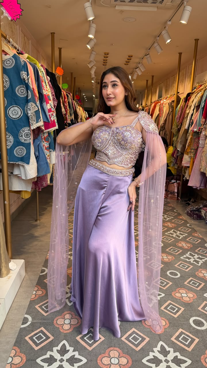 Designer Crop Top with Palazzo Pants & Dupatta
