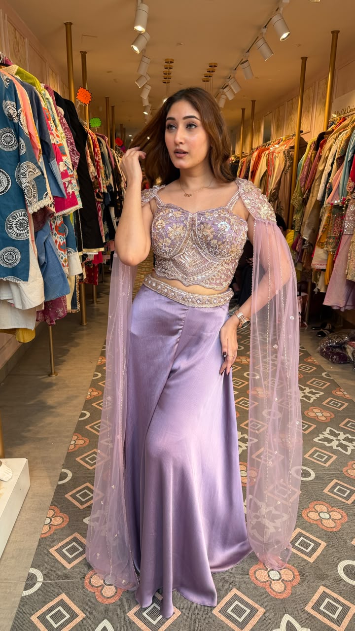 Designer Crop Top with Palazzo Pants & Dupatta