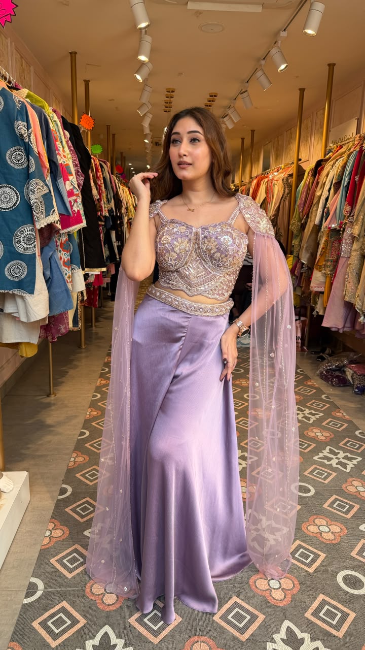 Designer Crop Top with Palazzo Pants & Dupatta