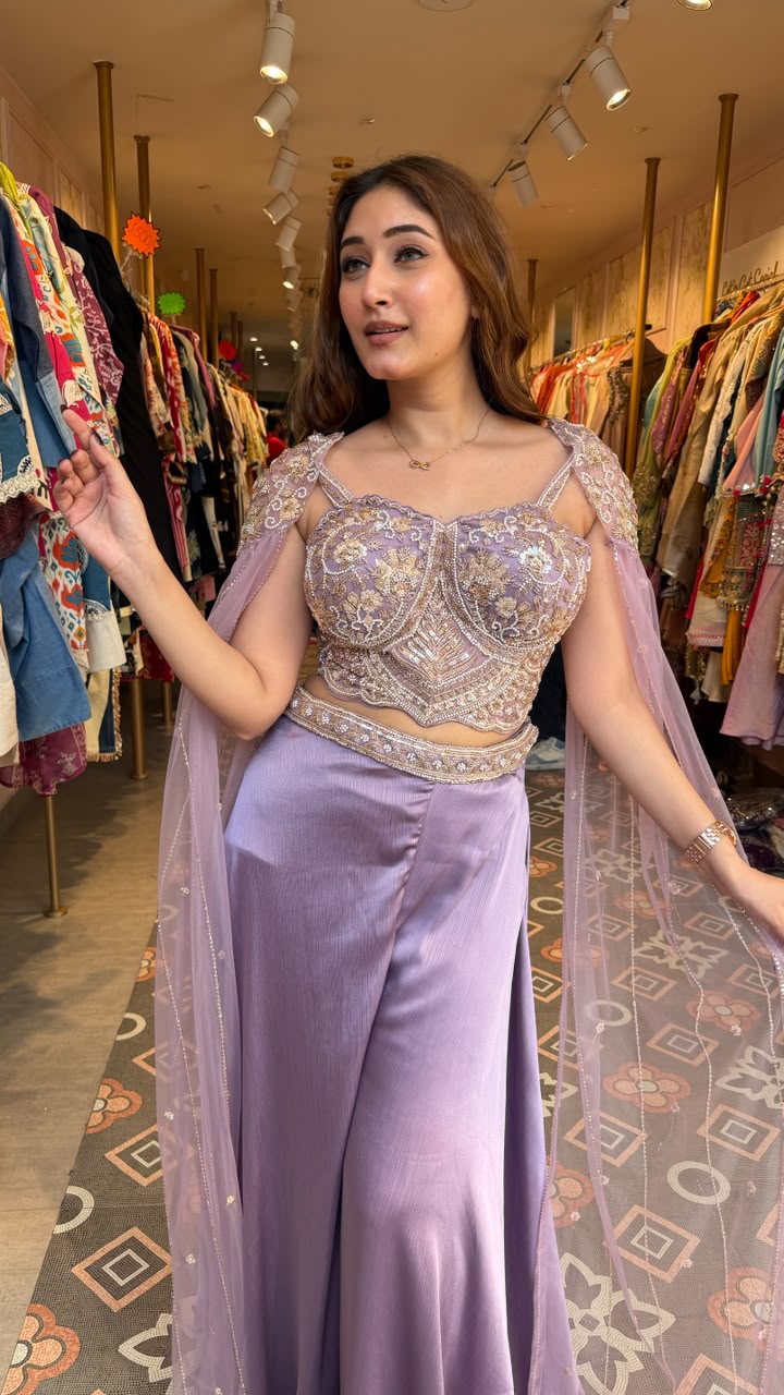 Designer Crop Top with Palazzo Pants & Dupatta