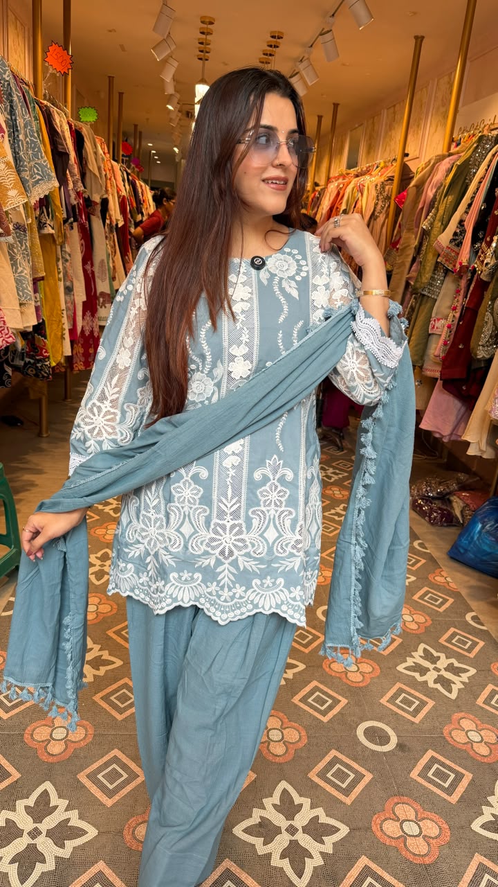 Rose Luxe Embroidered 3-Piece Suit Set