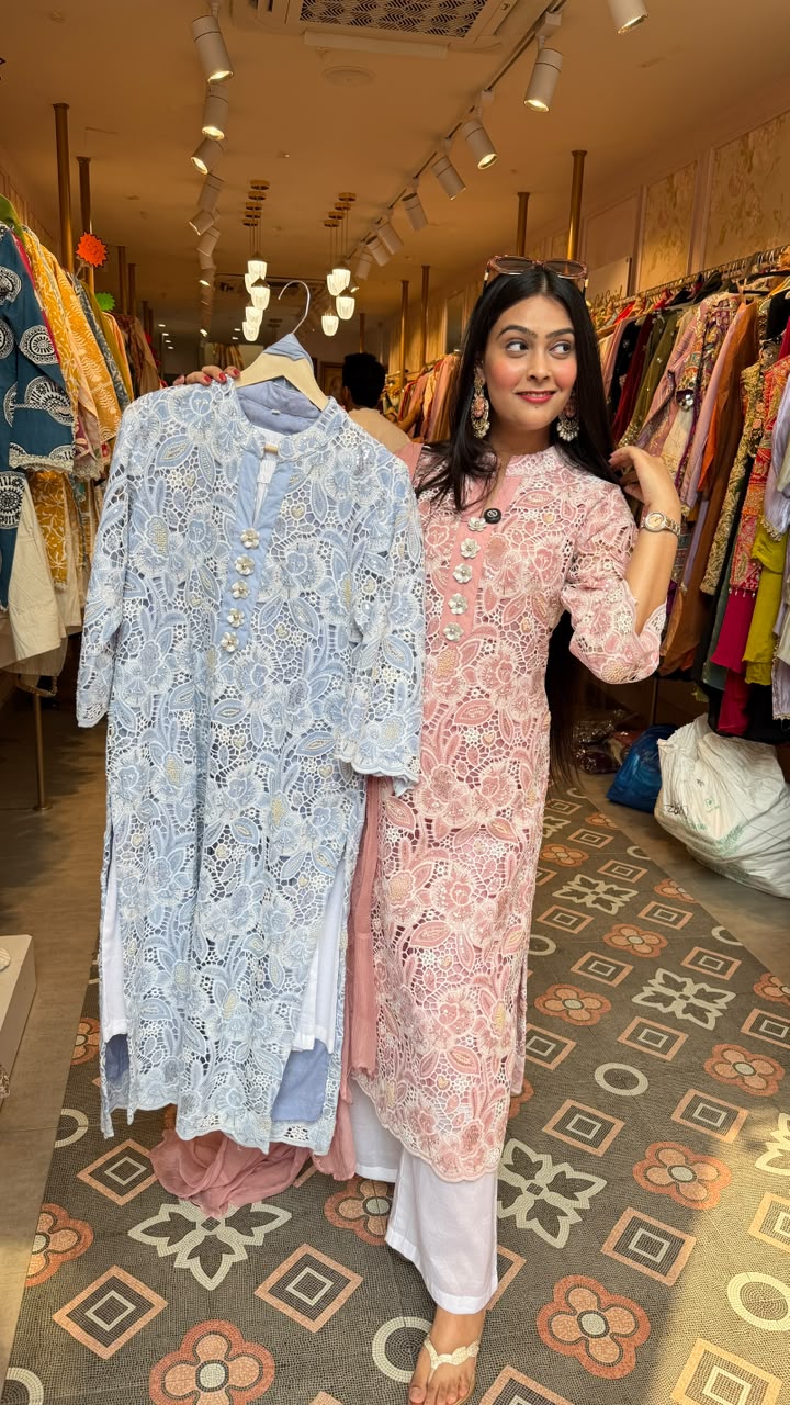 Lucknowi Chikankari straight embroidered suit