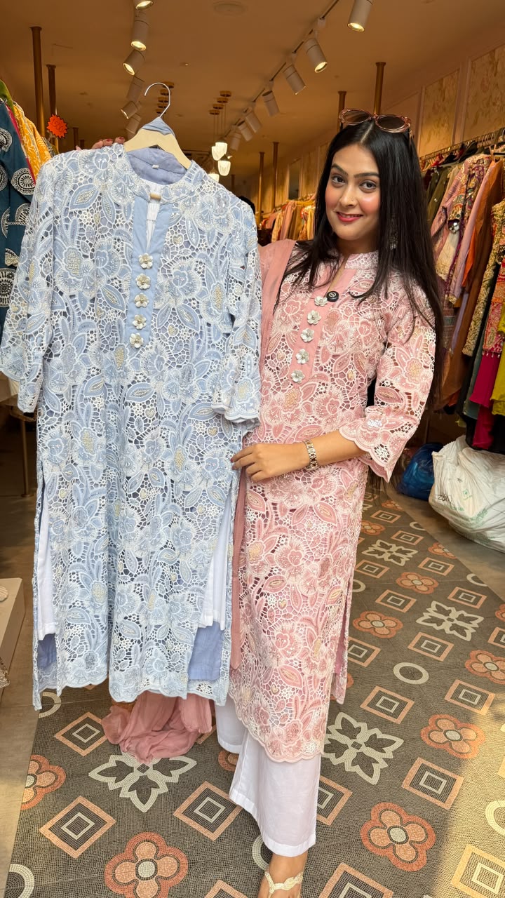 Lucknowi Chikankari straight embroidered suit