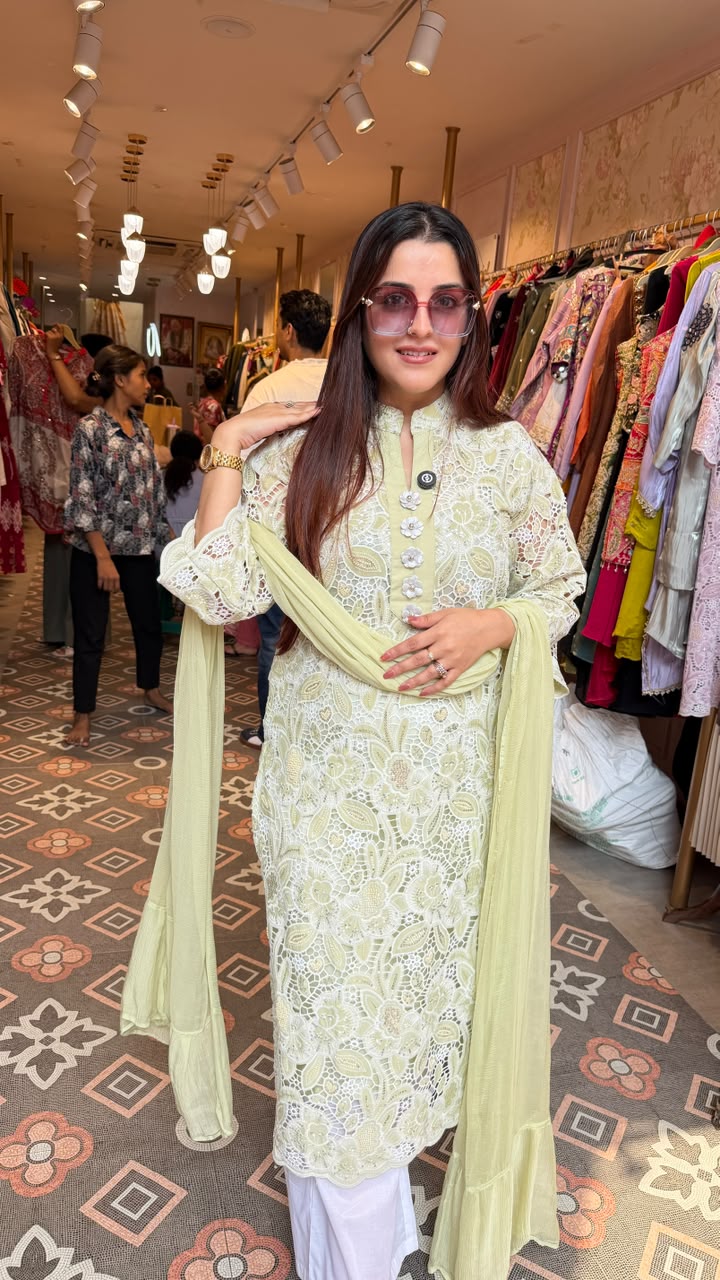 Lucknowi Chikankari straight embroidered suit