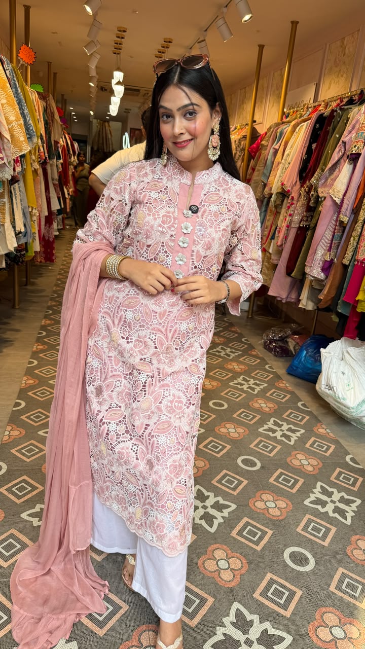 Lucknowi Chikankari straight embroidered suit