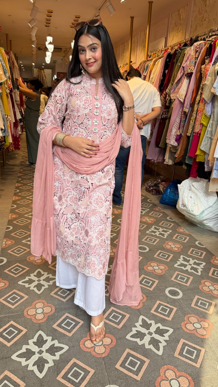 Lucknowi Chikankari straight embroidered suit