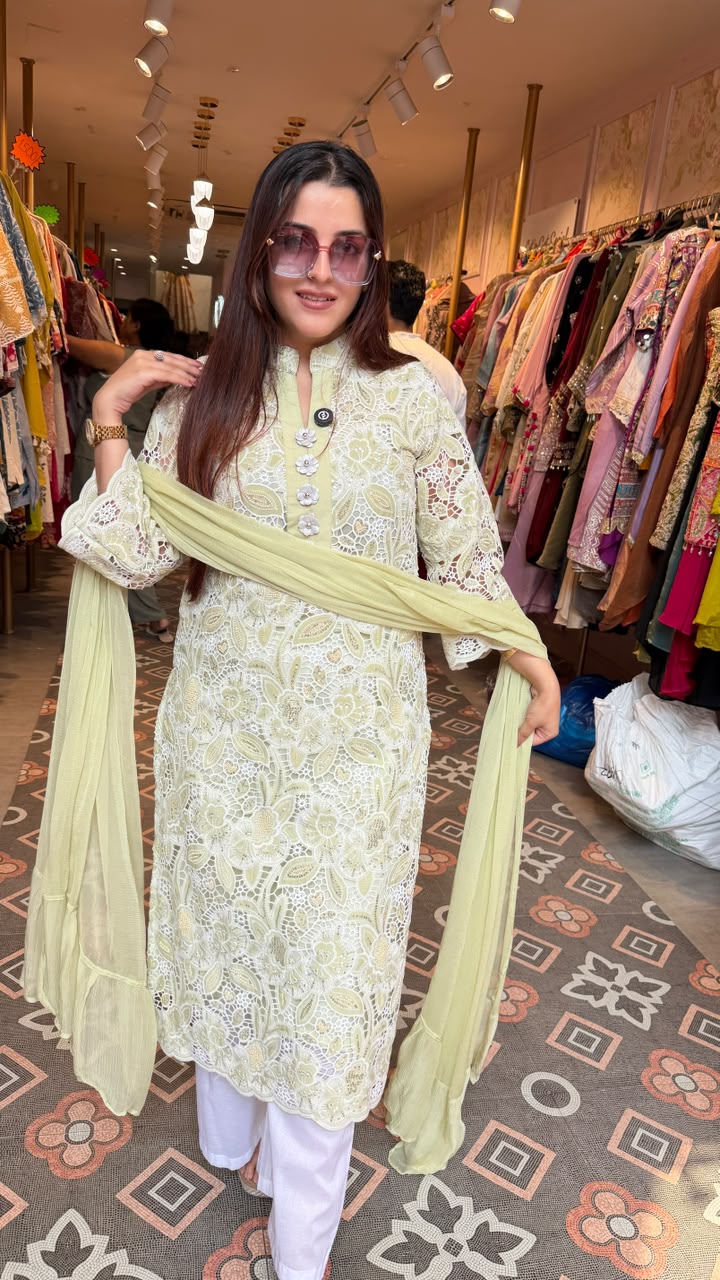 Lucknowi Chikankari straight embroidered suit