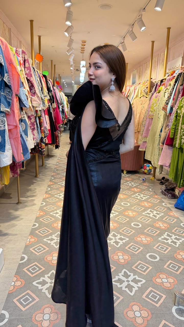 Black Embellished Drape Saree Gown
