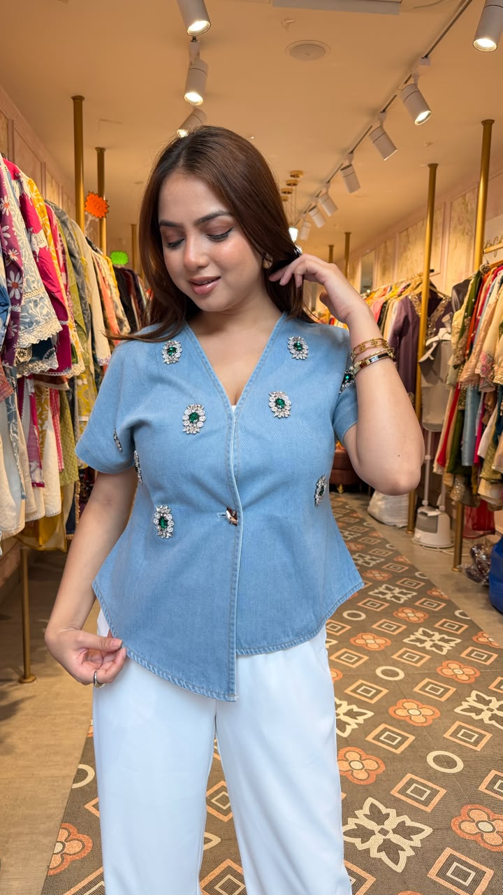 Embellished Denim Blouse