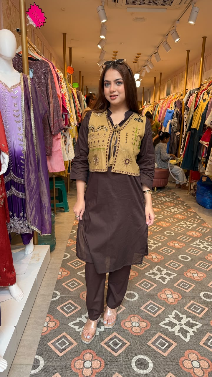 Rustic Emibroidered Layered Kurta Set