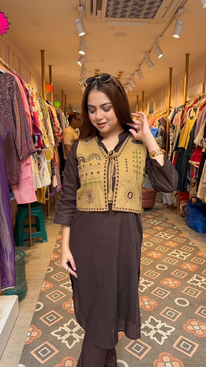 Rustic Emibroidered Layered Kurta Set