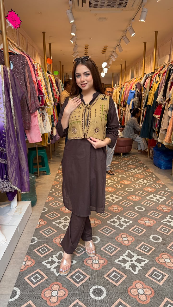 Rustic Emibroidered Layered Kurta Set