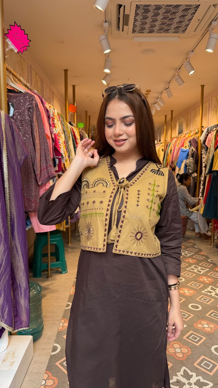 Rustic Emibroidered Layered Kurta Set