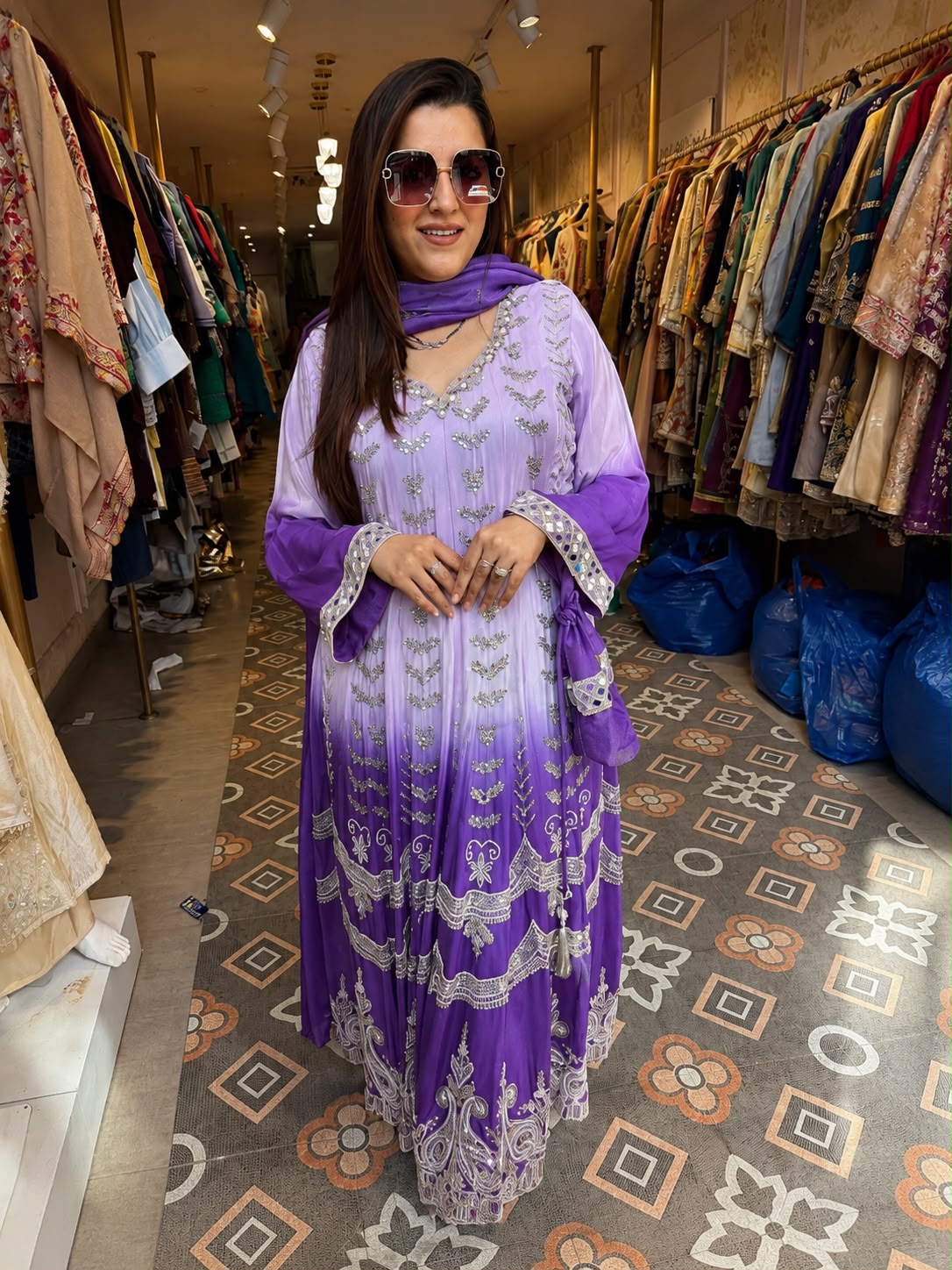 Rosé Ombre Heavy Embroidered Anarkali Suit Set