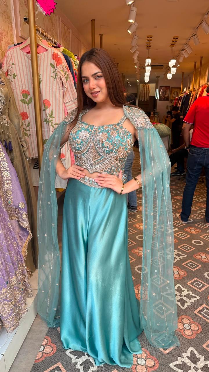 Designer Crop Top with Palazzo Pants & Dupatta
