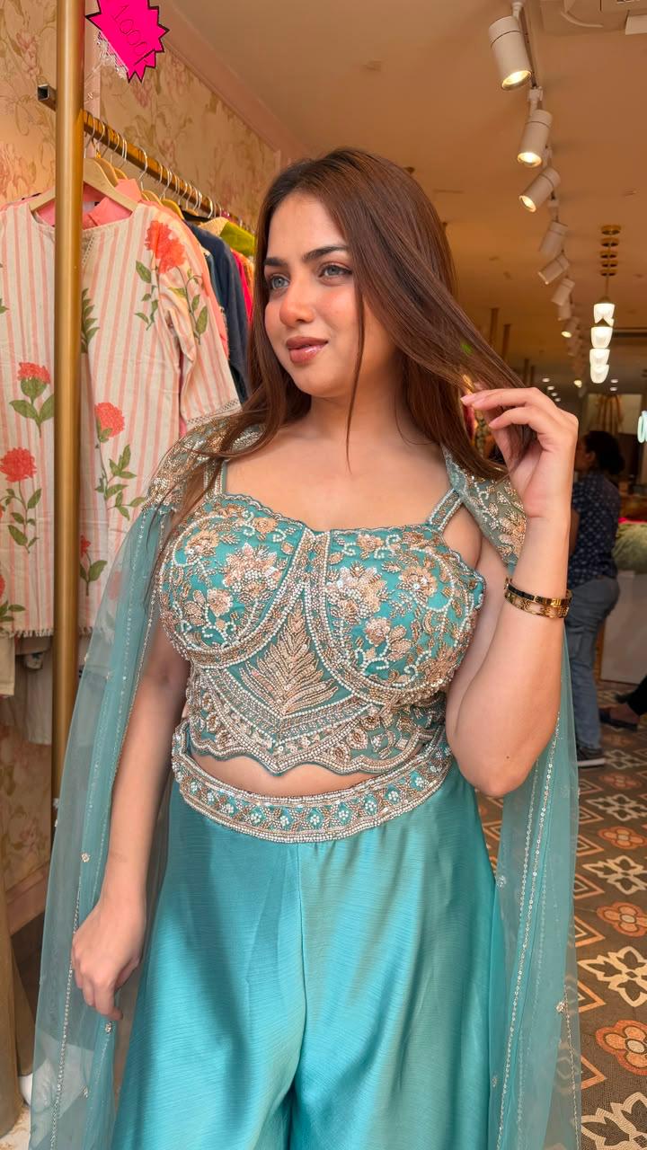 Designer Crop Top with Palazzo Pants & Dupatta
