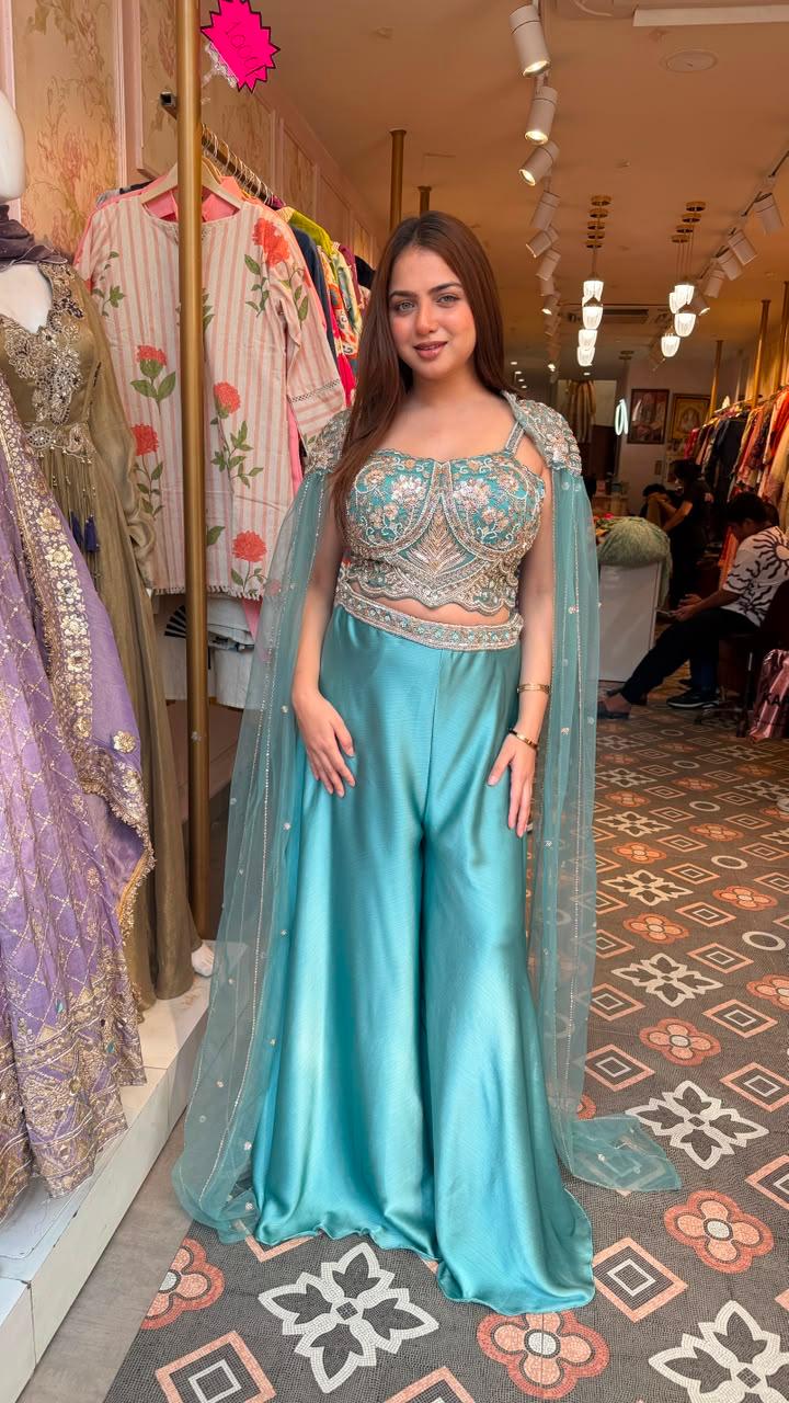 Designer Crop Top with Palazzo Pants & Dupatta