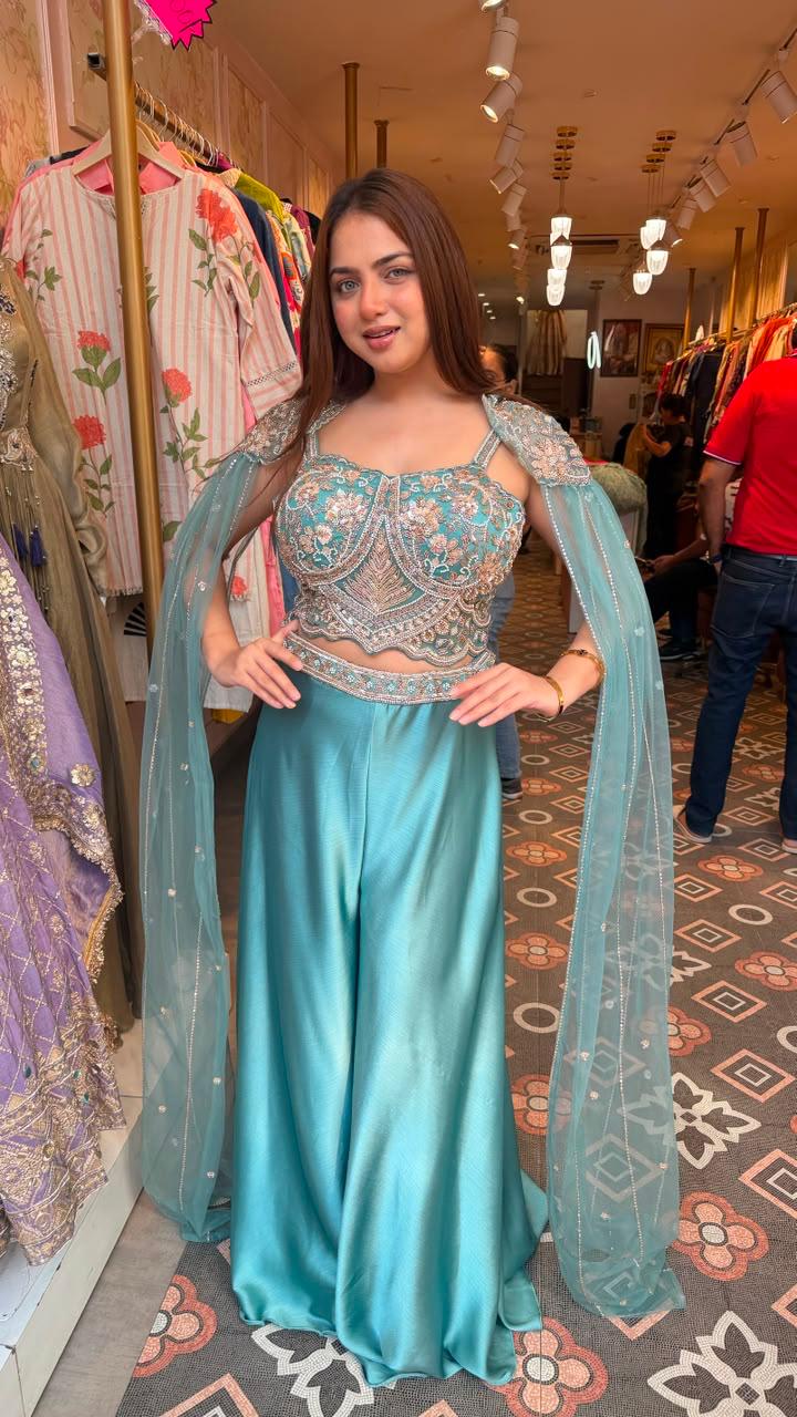 Designer Crop Top with Palazzo Pants & Dupatta