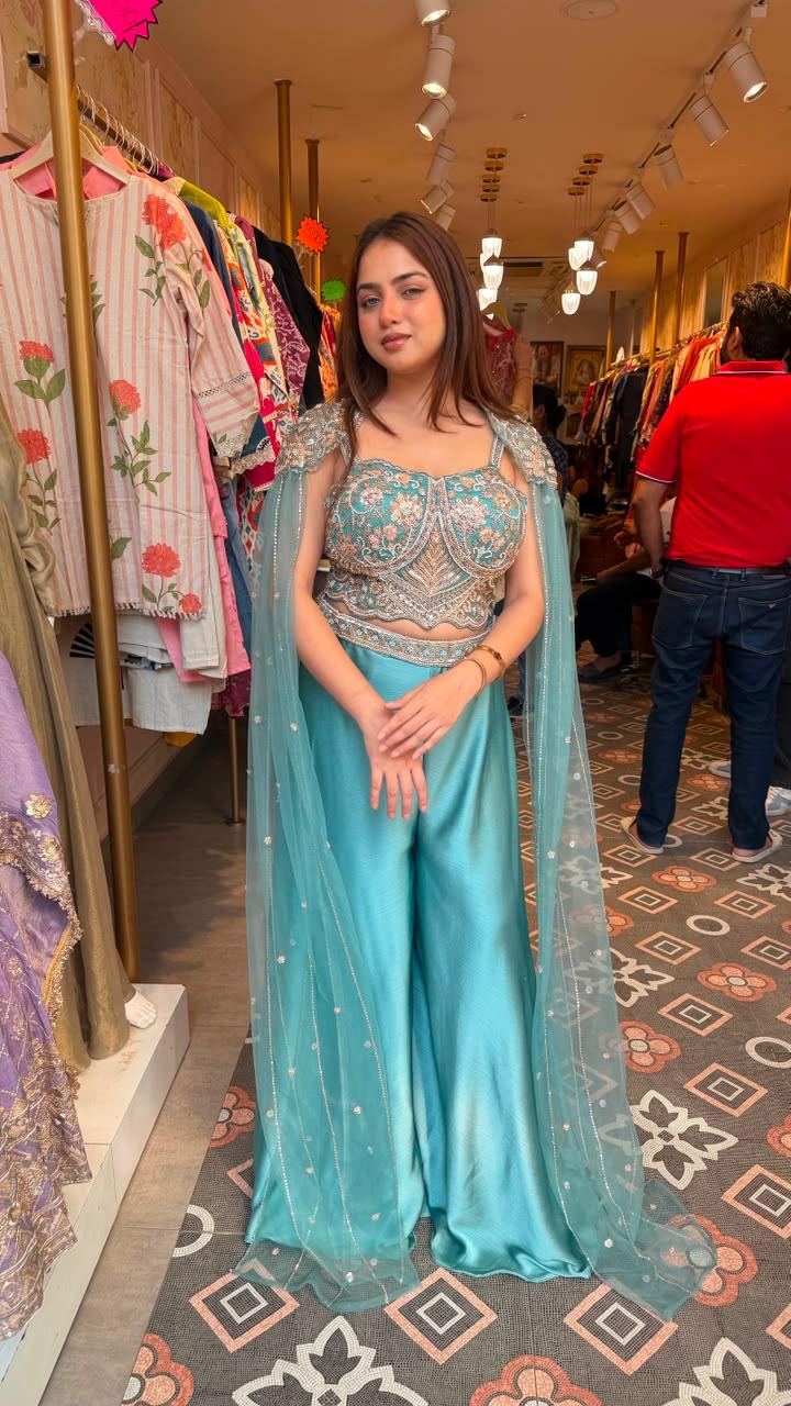 Designer Crop Top with Palazzo Pants & Dupatta