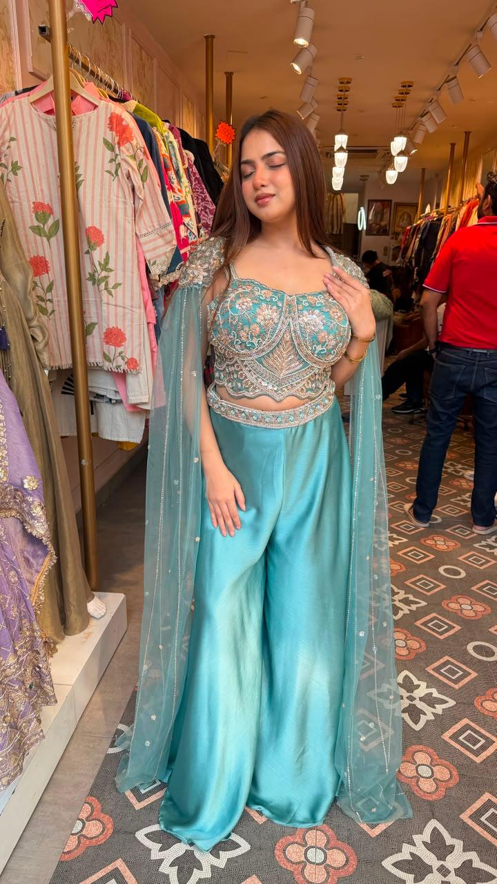 Designer Crop Top with Palazzo Pants & Dupatta
