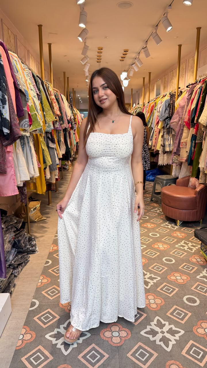 White Polka Dot Strappy Maxi Dress