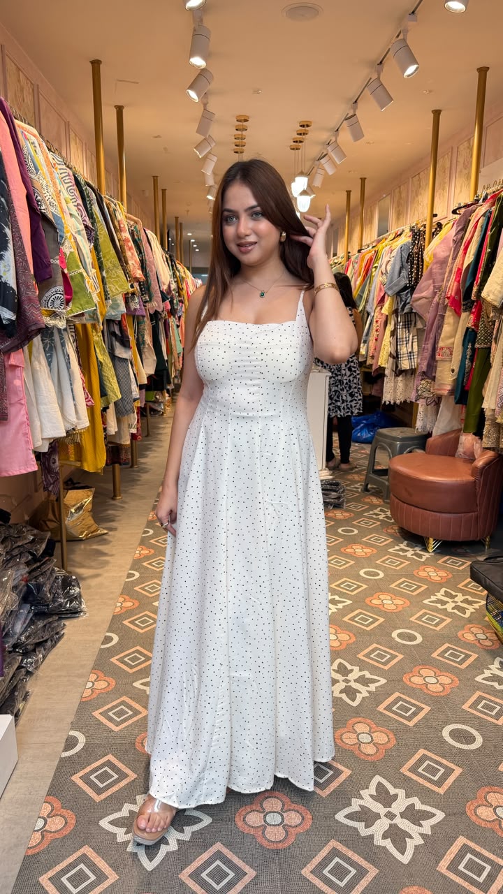 White Polka Dot Strappy Maxi Dress