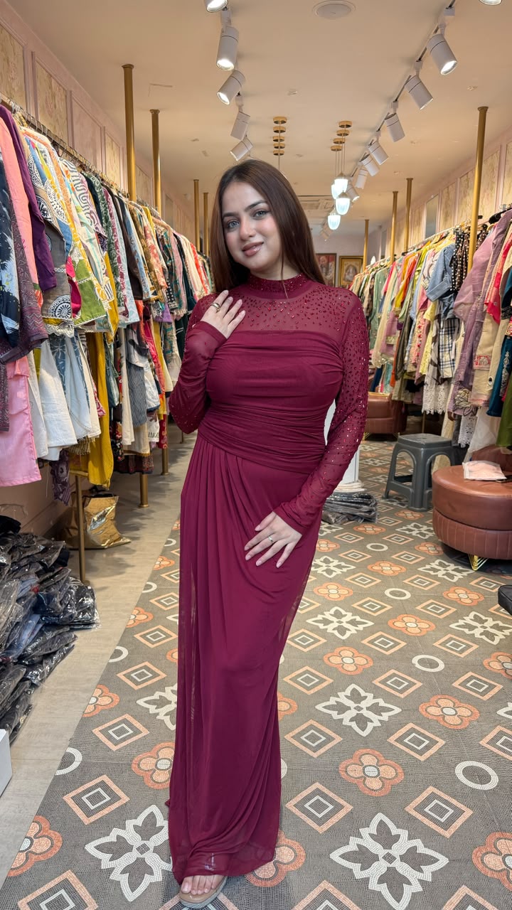 Rhinestone Bodycon Drape Dress
