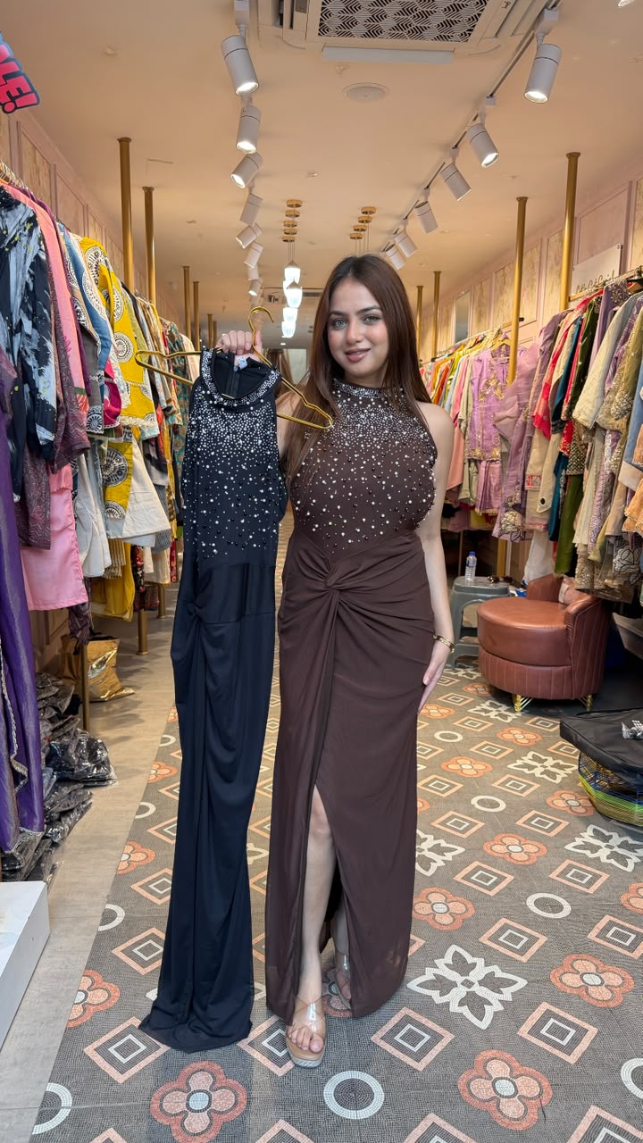 Halter Neck Embellished Evening Gown