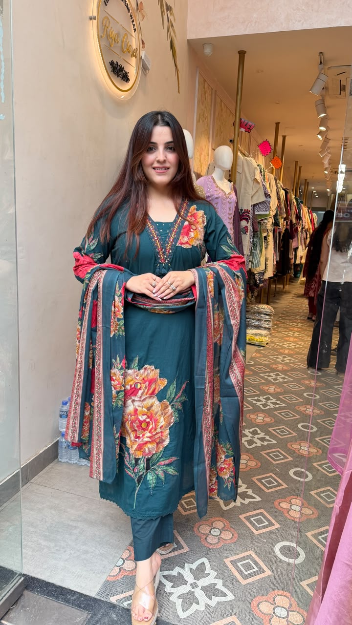 Crimson Blossom Mirror Pearl Embroidered Suit Set