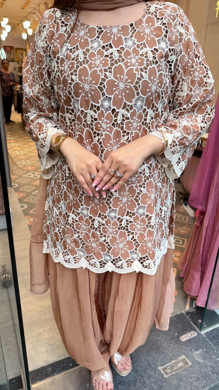 Embroidered net Short Kurti with Patiala Salwar Set