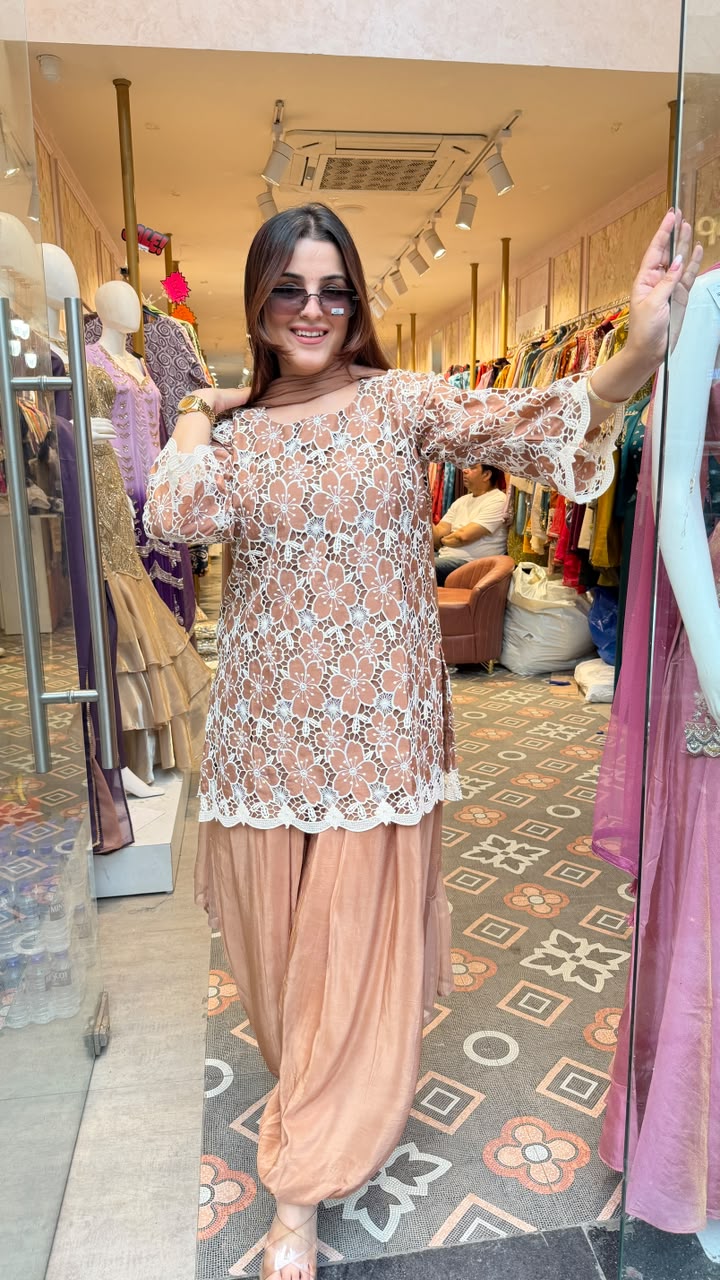 Embroidered net Short Kurti with Patiala Salwar Set
