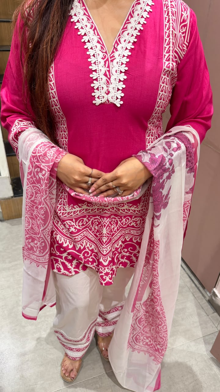 Printed & Embroidered Three-Piece Suit Set