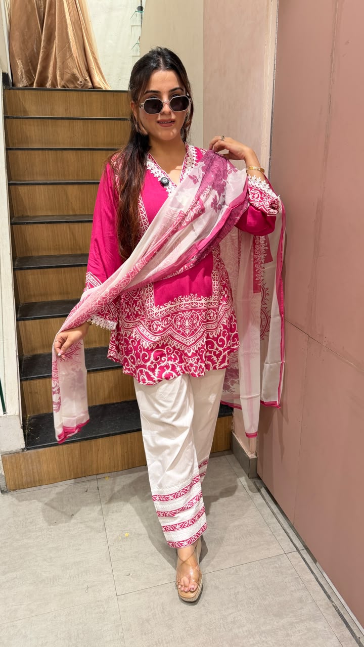 Printed & Embroidered Three-Piece Suit Set