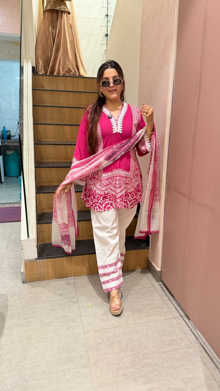 Printed & Embroidered Three-Piece Suit Set