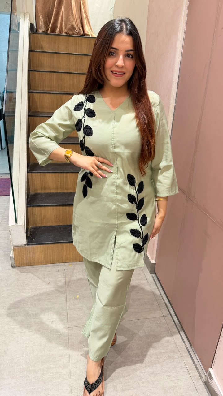 3D Leaf Appliqué Work co- ord set