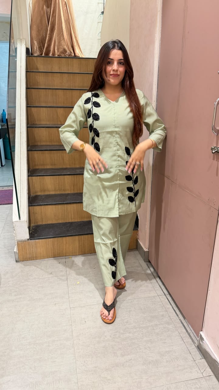 3D Leaf Appliqué Work co- ord set