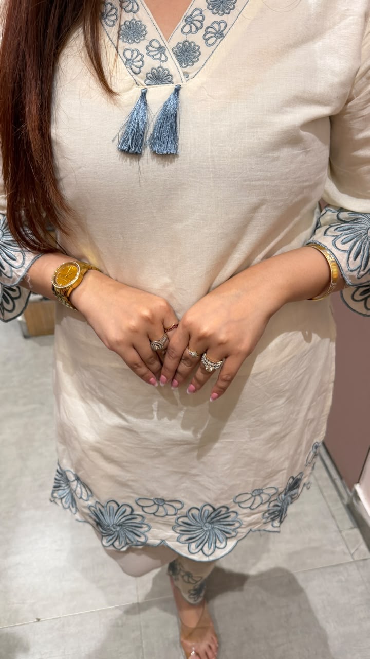 Straight embroidered kurta set with embroidered pants