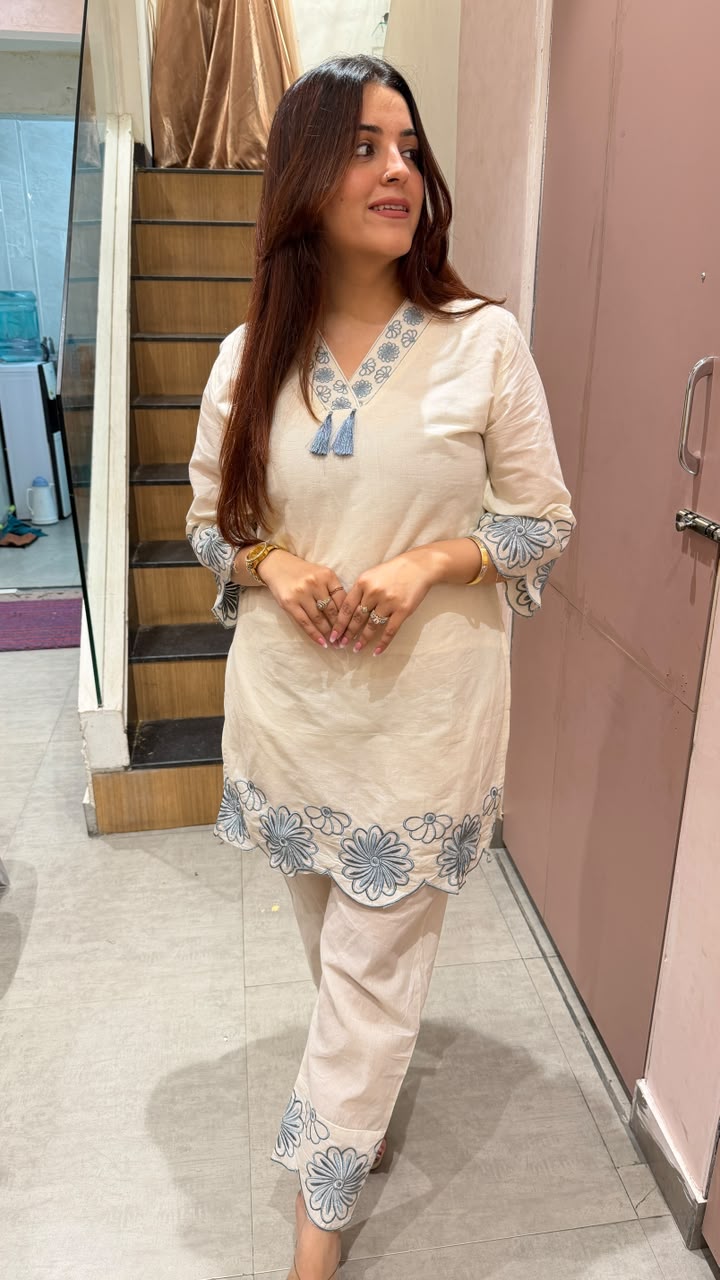 Straight embroidered kurta set with embroidered pants