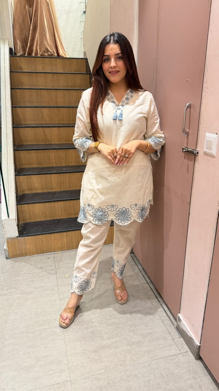 Straight embroidered kurta set with embroidered pants