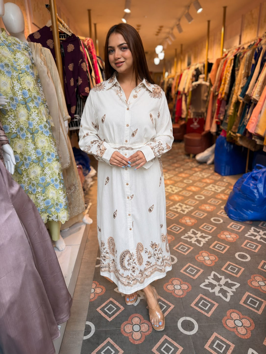 Mazo Paisley Print Belted Shirt Dress