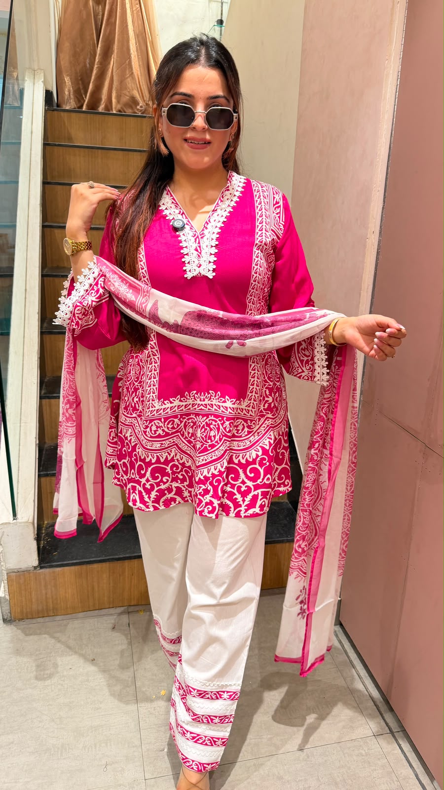 Printed & Embroidered Three-Piece Suit Set