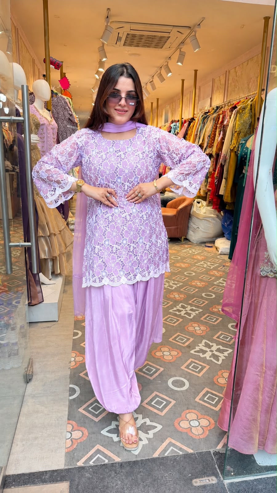 Embroidered net Short Kurti with Patiala Salwar Set