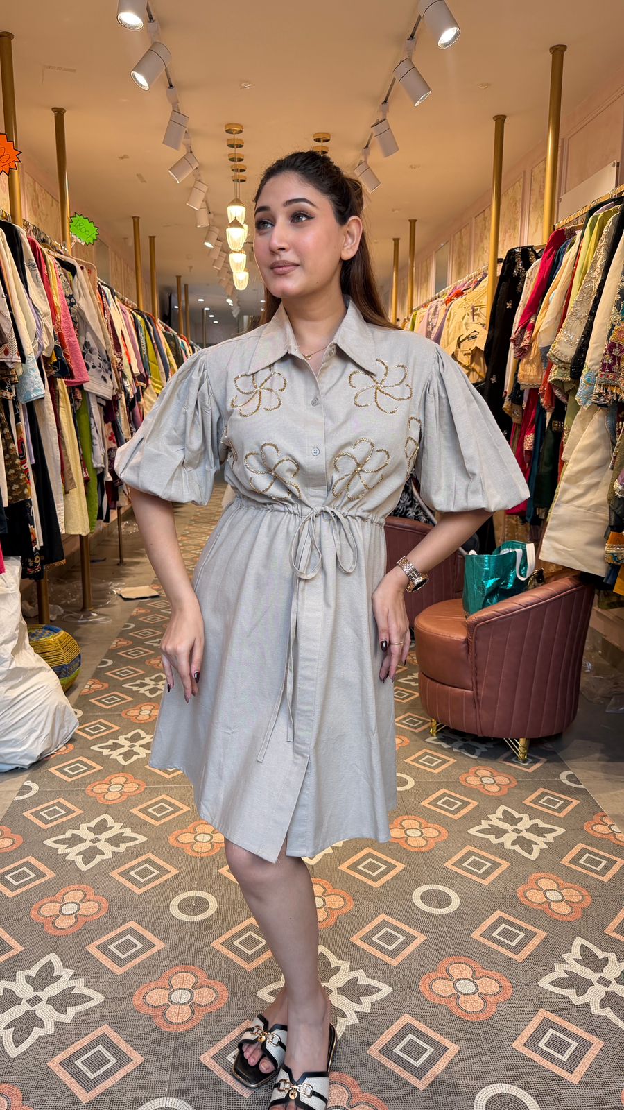 Shirt Dress with Drawstring Waist